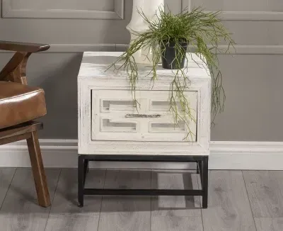 Geo Mirrored Side Table with Drawer - White, Mango Wood image