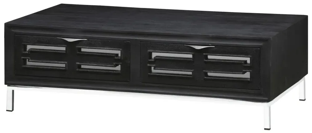 Geo Mirrored Storage Coffee Table with 2 Drawers - Black, Mango Wood