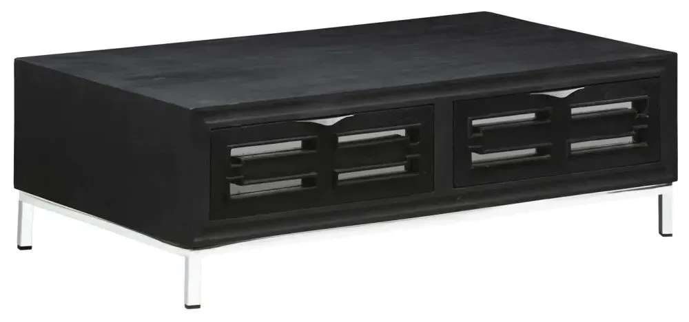 Geo Mirrored Storage Coffee Table with 2 Drawers - Black, Mango Wood
