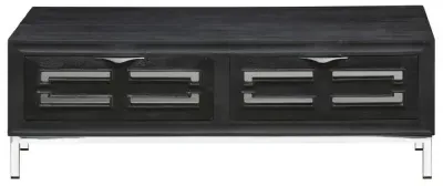 Geo Mirrored Storage Coffee Table with 2 Drawers - Black, Mango Wood image