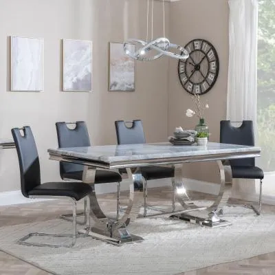 Glacier Dining Set - Grey Marble, Chrome