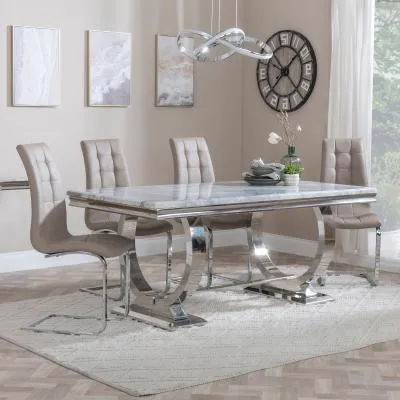Glacier Dining Set with Jamison Chairs - Beige, Marble