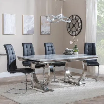 Glacier Dining Set with Jamison Chairs - Grey, Marble