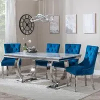 Glacier Dining Set with Knocker Back Chairs - Grey, Marble