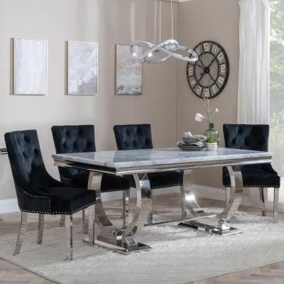 Glacier Dining Set with Knocker Back Chairs - Grey, Marble