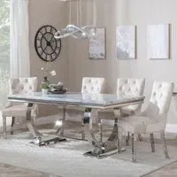 Glacier Dining Set with Knocker Back Chairs - Grey, Marble