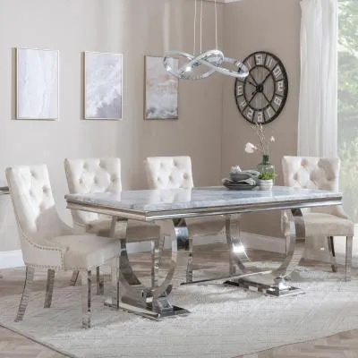 Glacier Dining Set with Knocker Back Chairs - Grey, Marble image