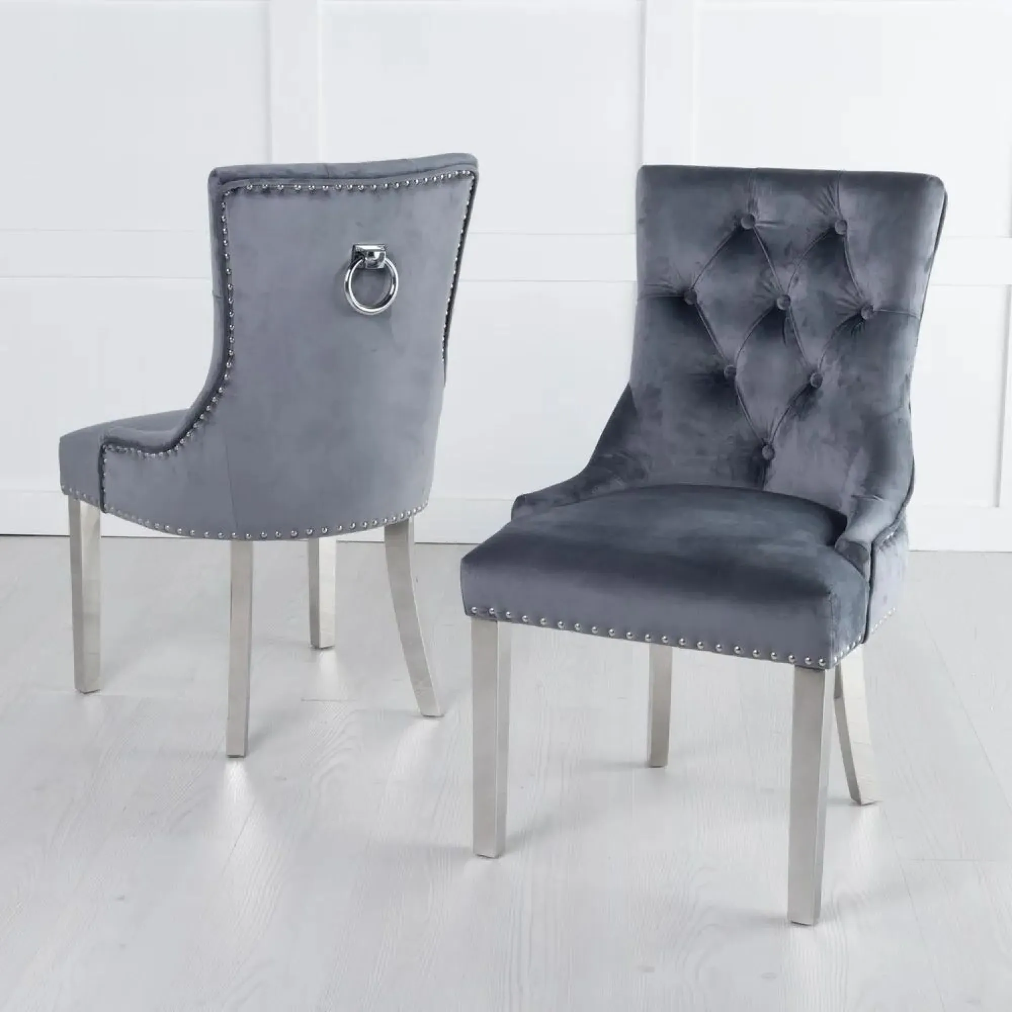 Glacier Dining Set with Knocker Back Chairs - Grey, Marble