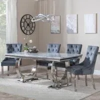 Glacier Dining Set with Knocker Back Chairs - Grey, Marble