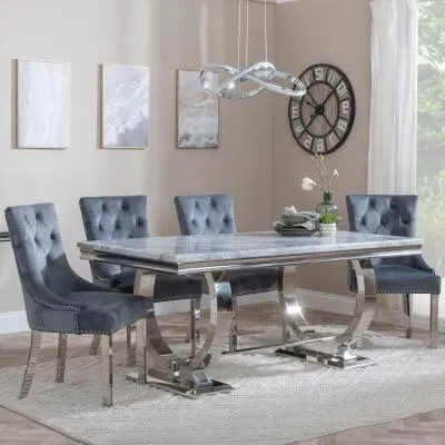 Glacier Dining Set with Knocker Back Chairs - Grey, Marble