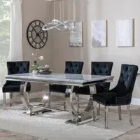 Glacier Dining Set with Lion Knocker Chairs - Black, Marble
