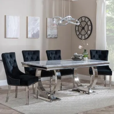 Glacier Dining Set with Lion Knocker Chairs - Black, Marble image