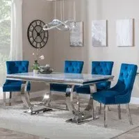 Glacier Dining Set with Lion Knocker Chairs - Blue, Marble