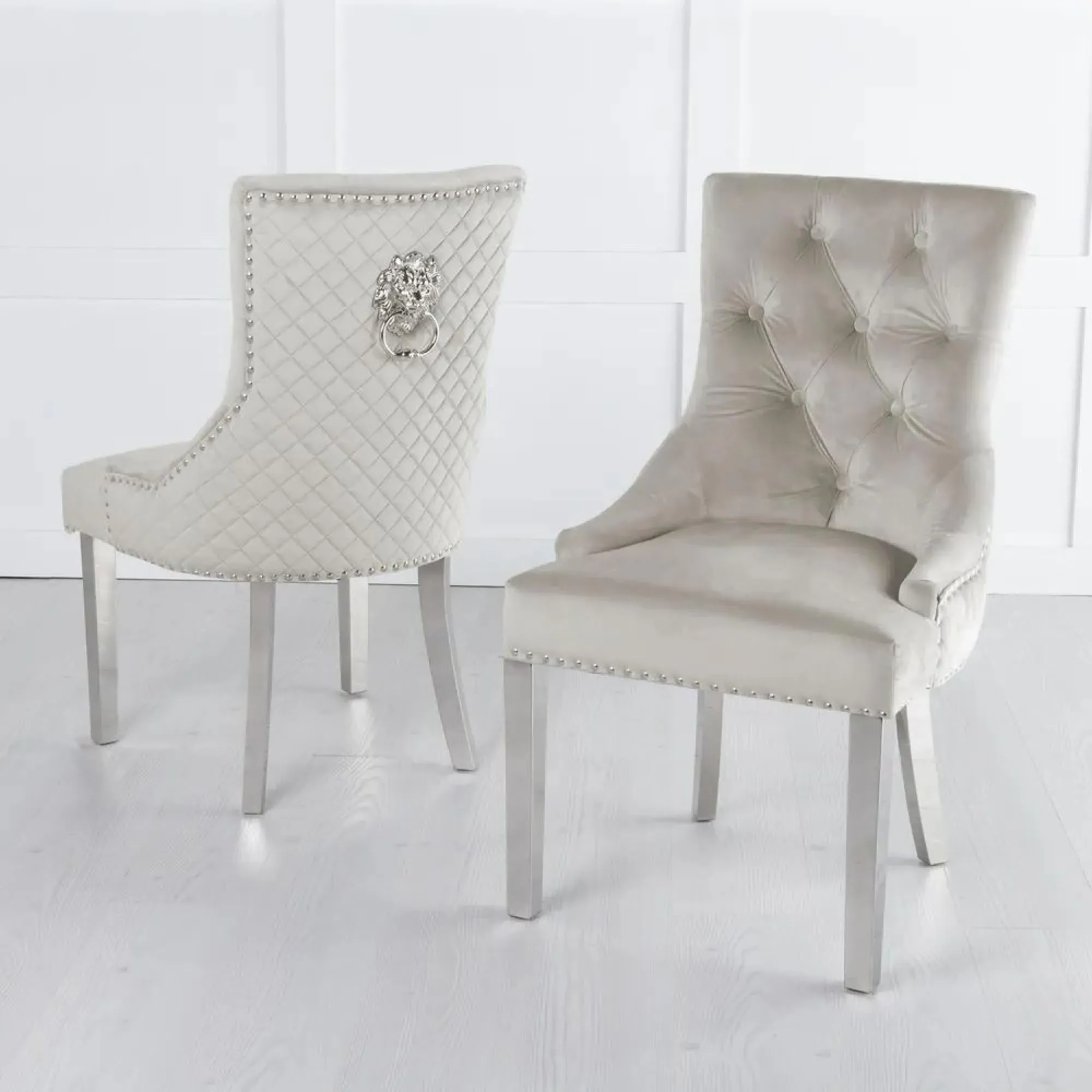 Glacier Dining Set with Lion Knocker Chairs - Grey, Marble