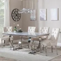 Glacier Dining Set with Lion Knocker Chairs - Grey, Marble