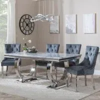 Glacier Dining Set with Lion Knocker Chairs - Grey, Marble