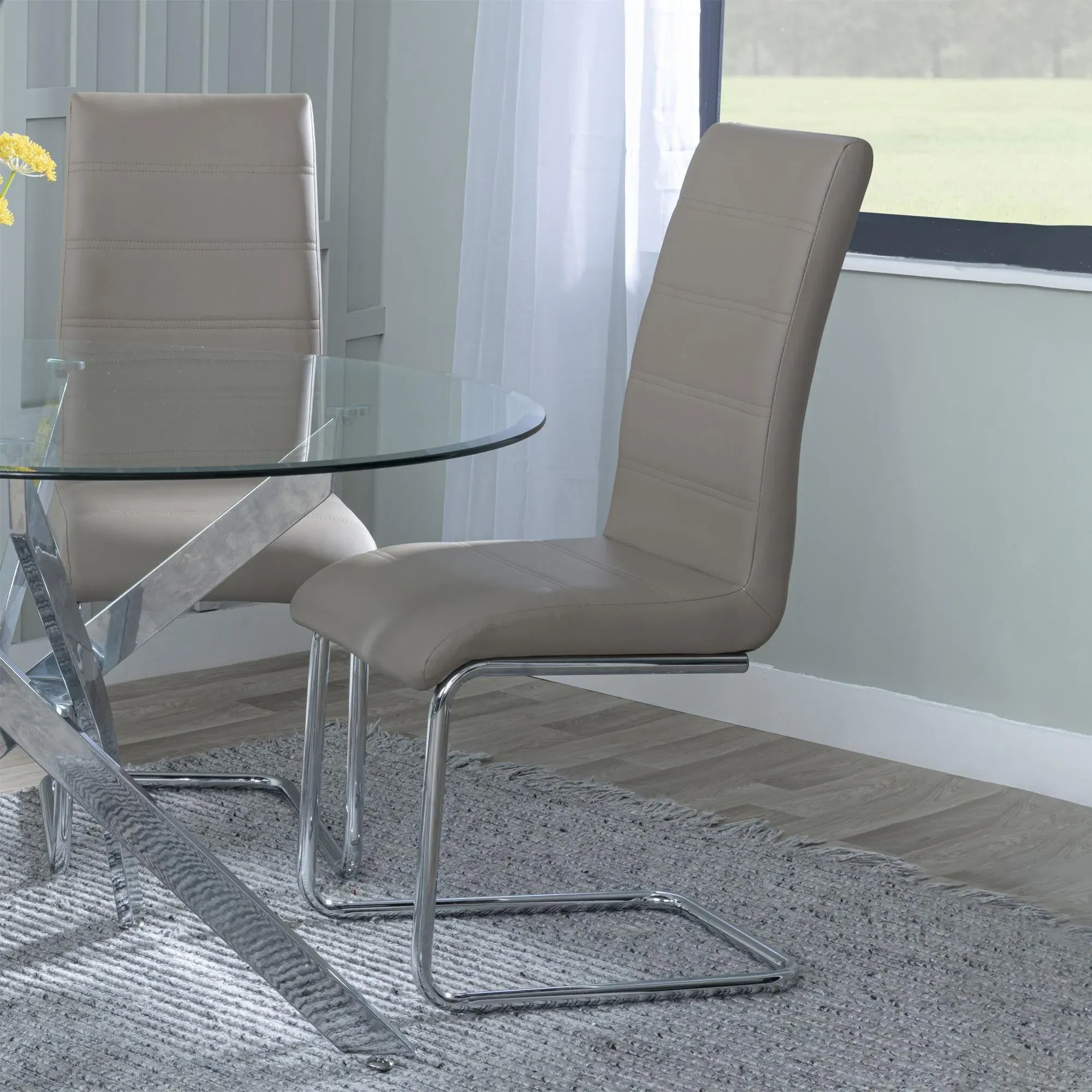 Glacier Grey Marble Dining Set with Roma Chairs - Beige