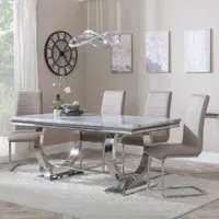 Glacier Grey Marble Dining Set with Roma Chairs - Beige