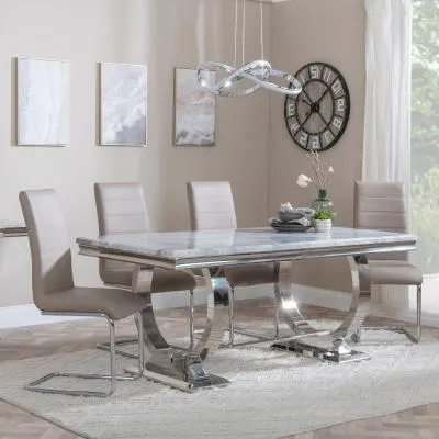 Glacier Grey Marble Dining Set with Roma Chairs - Beige