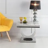 Glacier Square Side Table - Grey, Faux Marble