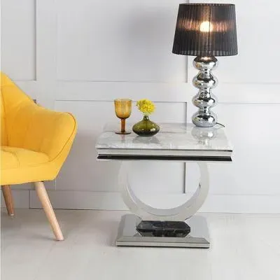 Glacier Square Side Table - Grey, Faux Marble