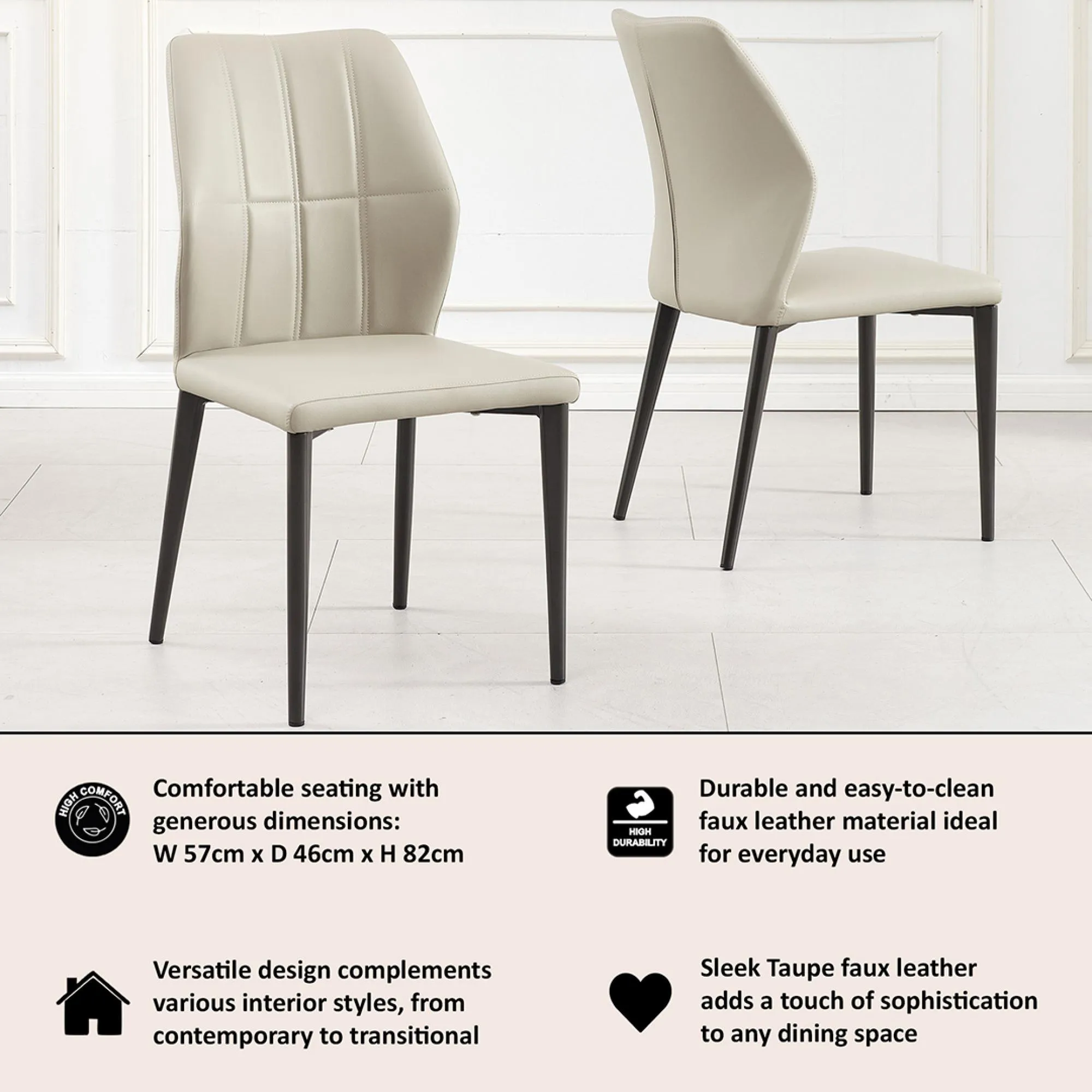 Harrow Dining Chair - Taupe, Faux Leather