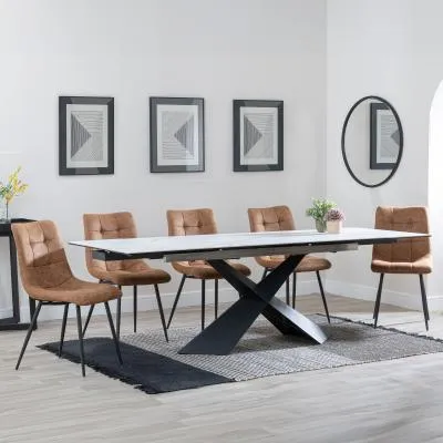 Hayden Extending Dining Set with Corona Chairs - White, Ceramic