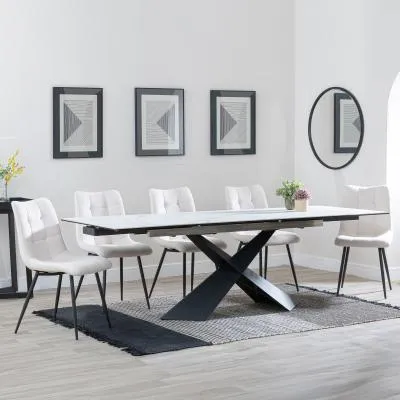 Hayden Extending Dining Set with Corona Chairs - White, Fabric