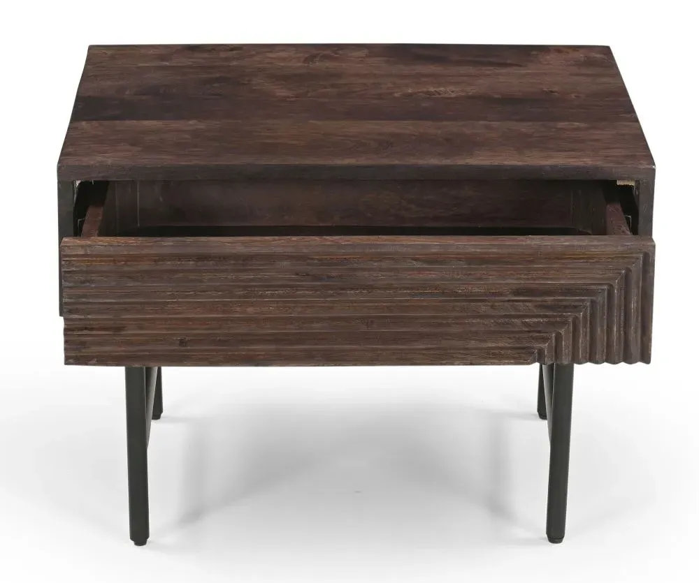 Highgrove Fluted Lamp Table - Walnut, Mango Wood