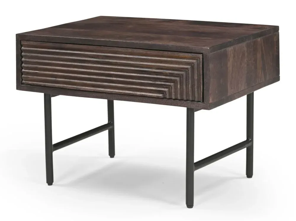 Highgrove Fluted Lamp Table - Walnut, Mango Wood