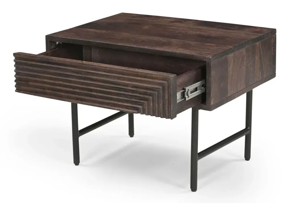 Highgrove Fluted Lamp Table - Walnut, Mango Wood