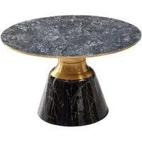 Hourglass Round Coffee Table with Gold Trim - Grey, Ceramic