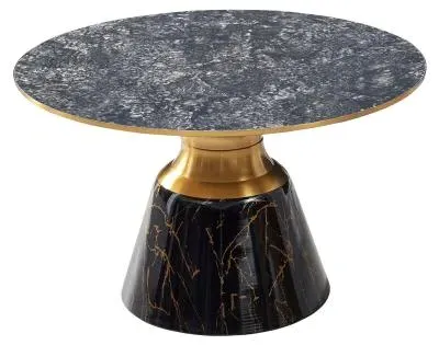 Hourglass Round Coffee Table with Gold Trim - Grey, Ceramic image