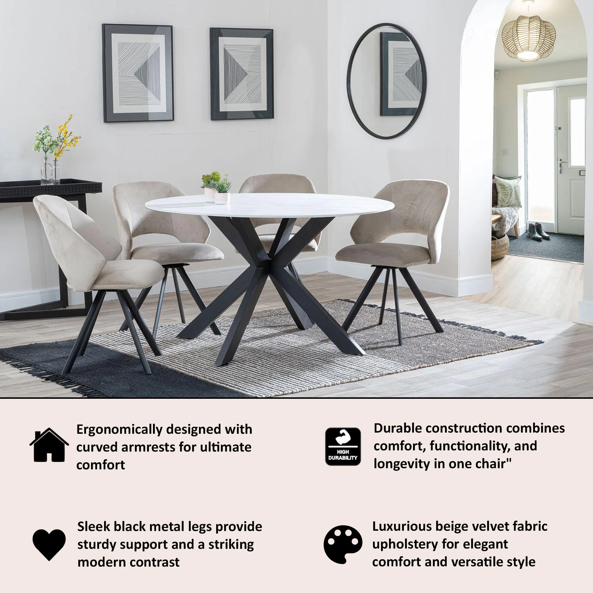 Ion Swivel Dining Chair - Beige, Velvet