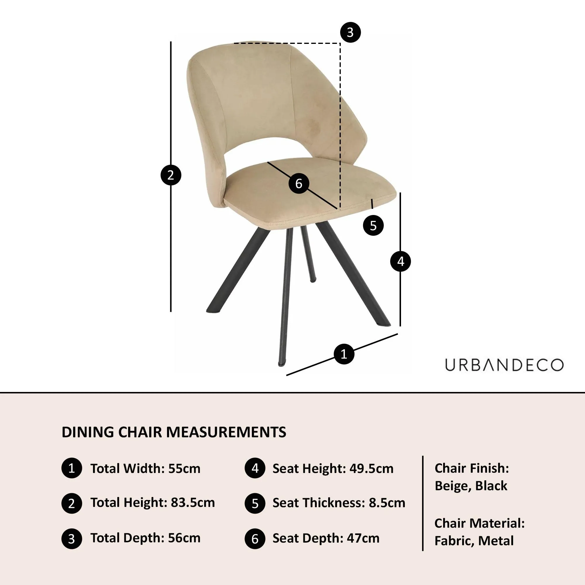 Ion Swivel Dining Chair - Beige, Velvet