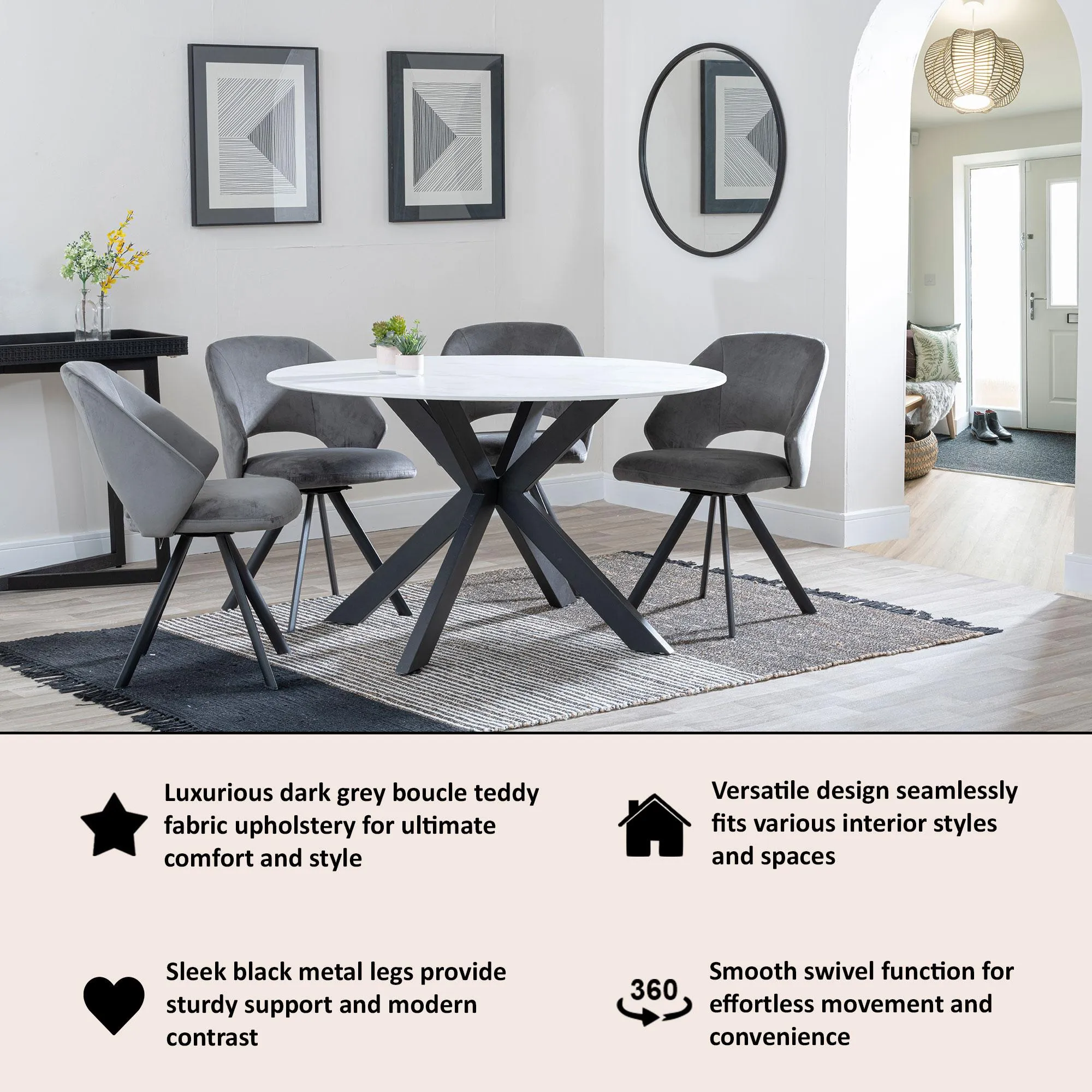 Ion Swivel Dining Chair - Grey, Velvet
