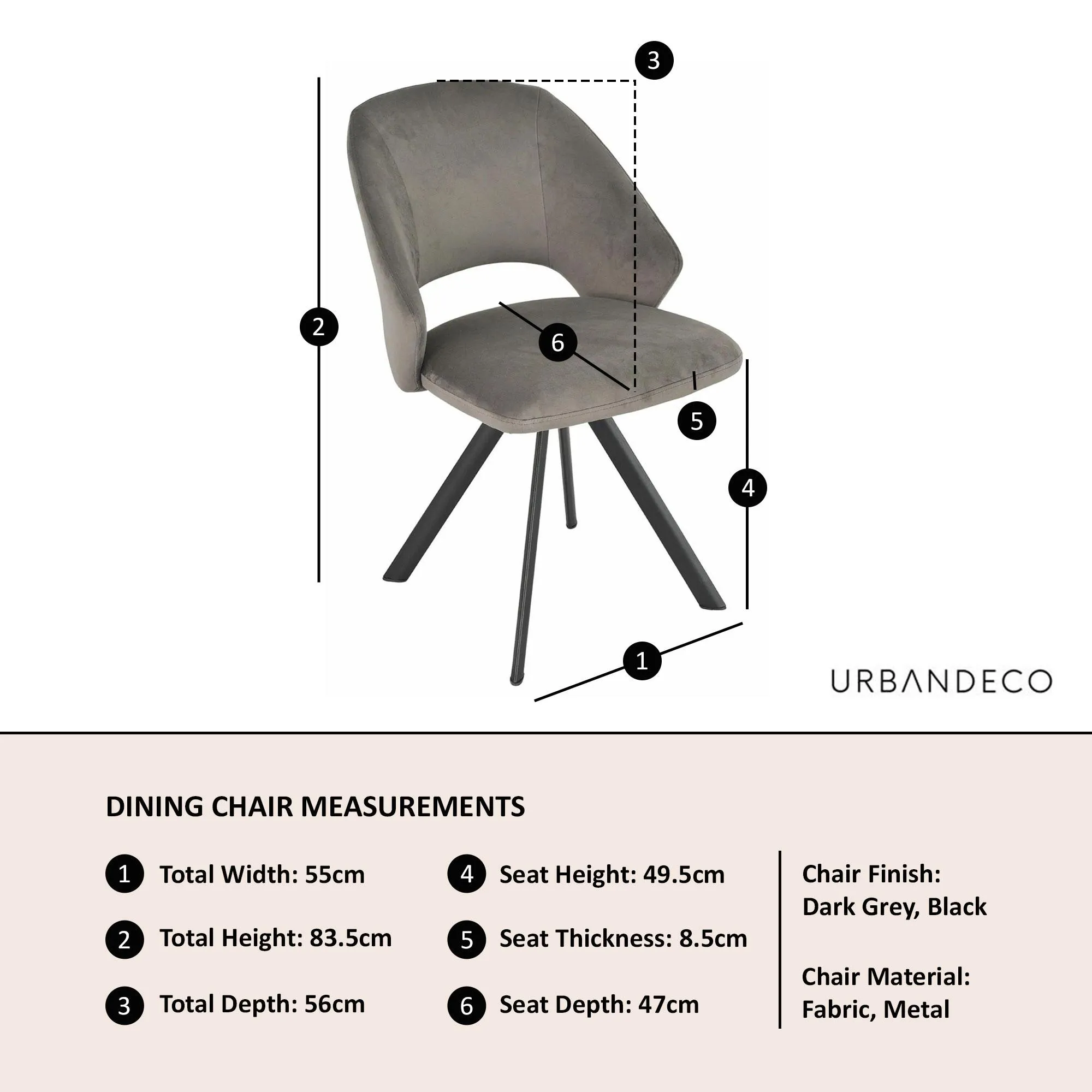 Ion Swivel Dining Chair - Grey, Velvet