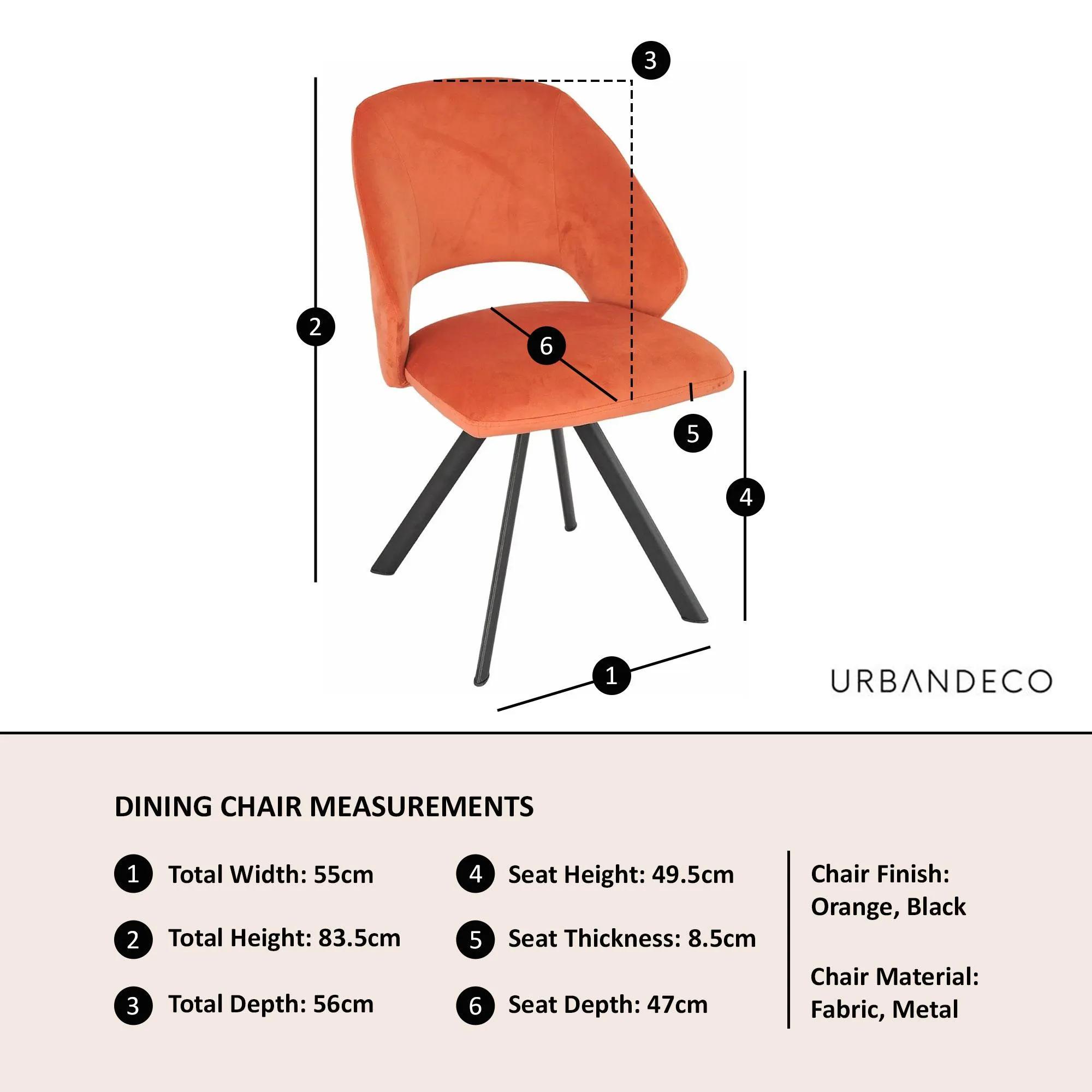 Ion Swivel Dining Chair - Orange, Velvet