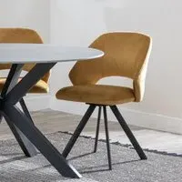 Ion Swivel Dining Chair with Black Legs - Mustard, Velvet