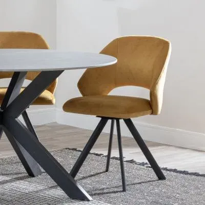 Ion Swivel Dining Chair with Black Legs - Mustard, Velvet image