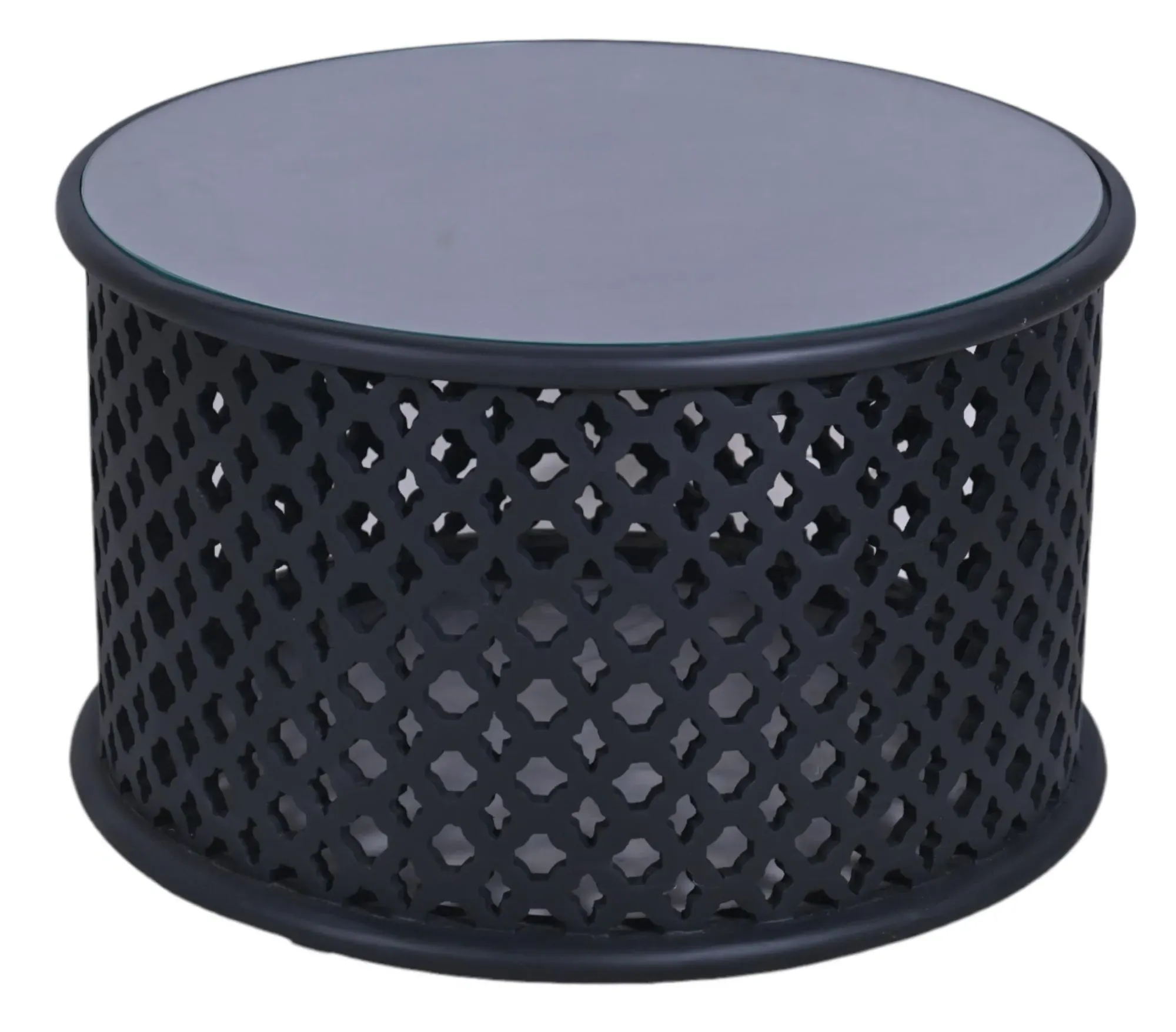 Jaipur Lattice Round Coffee Table - Black, Mango Wood