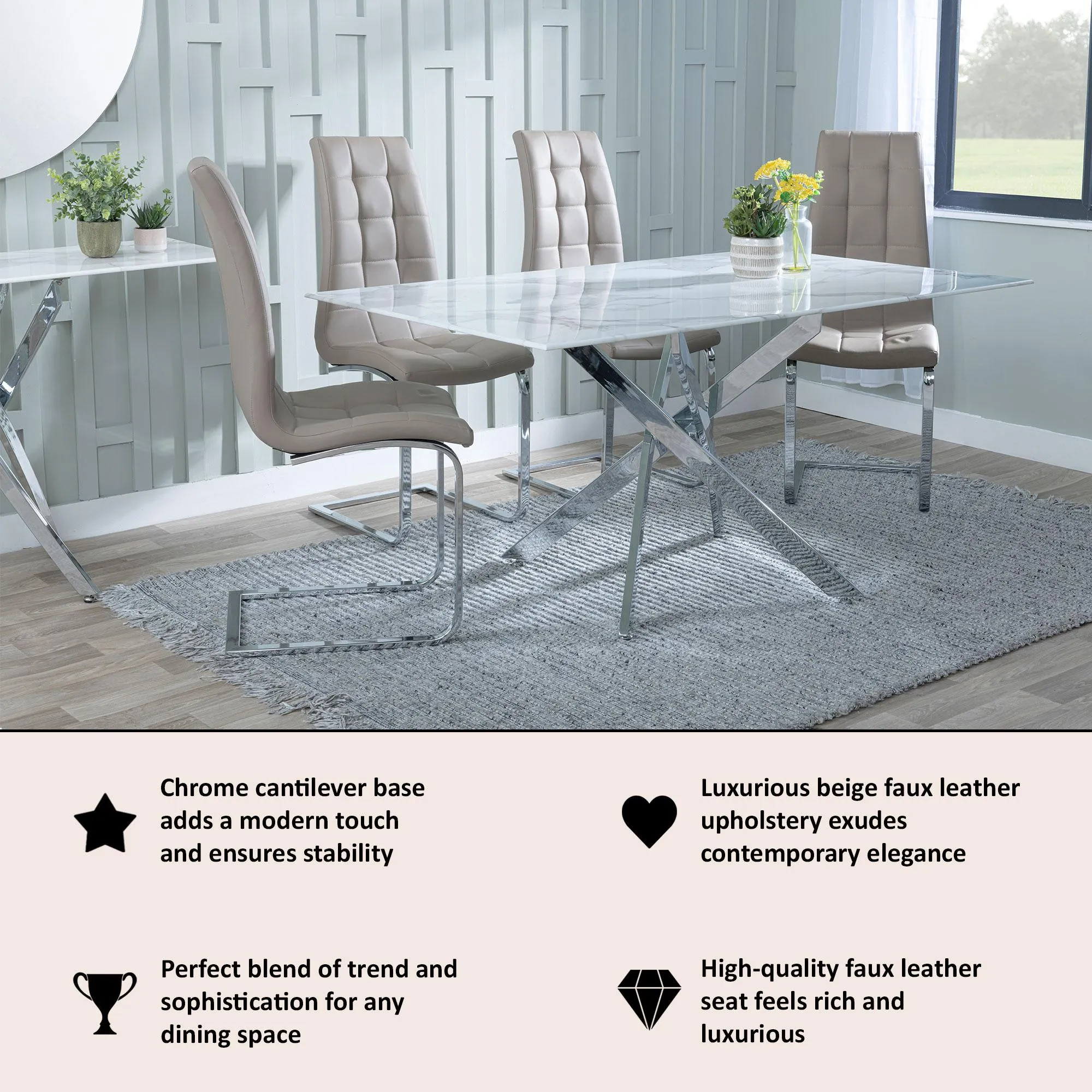 Jamison Cantilever Dining Chair - Beige, Faux Leather