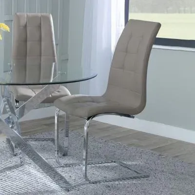 Jamison Cantilever Dining Chair - Beige, Faux Leather