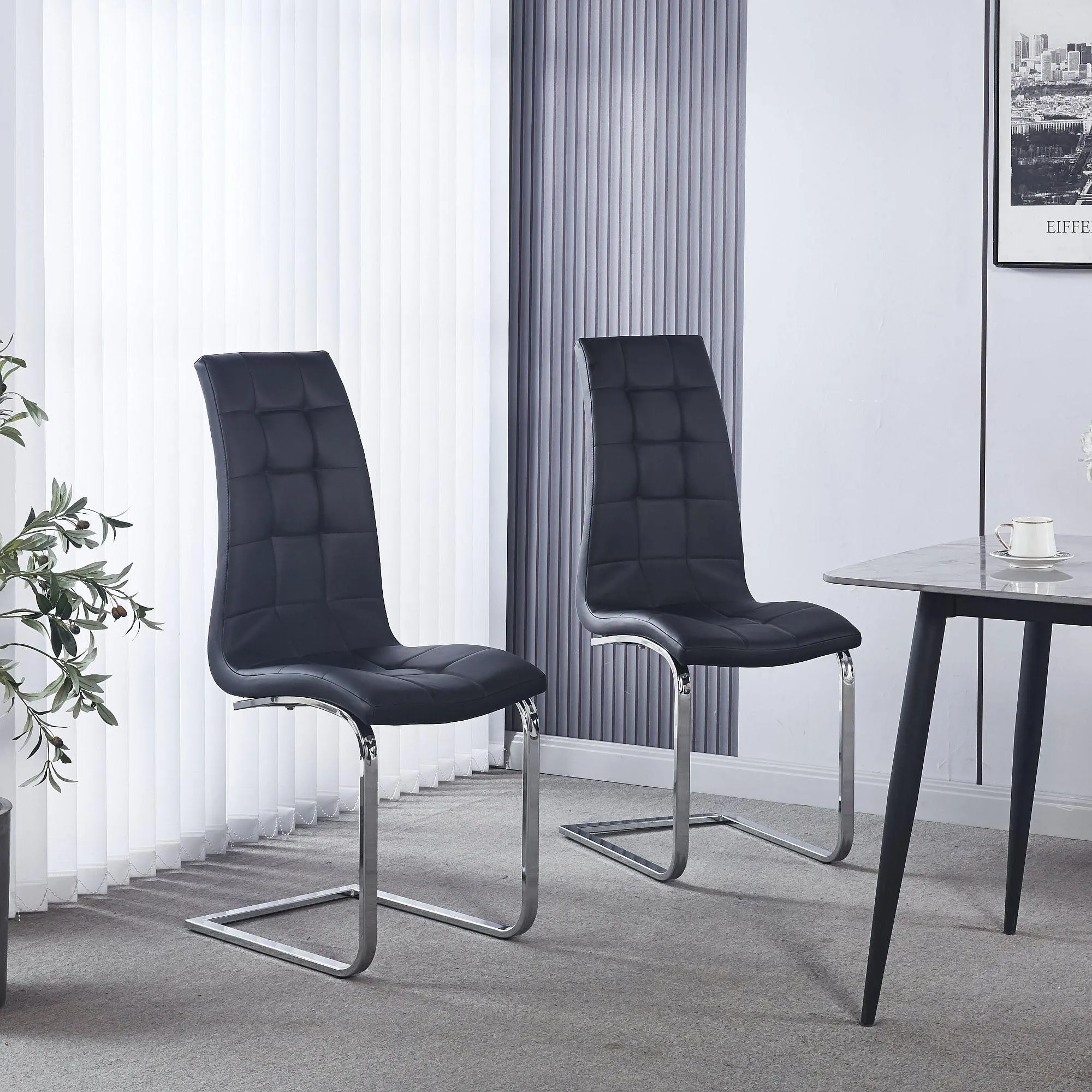 Jamison Cantilever Dining Chair - Black, Faux Leather