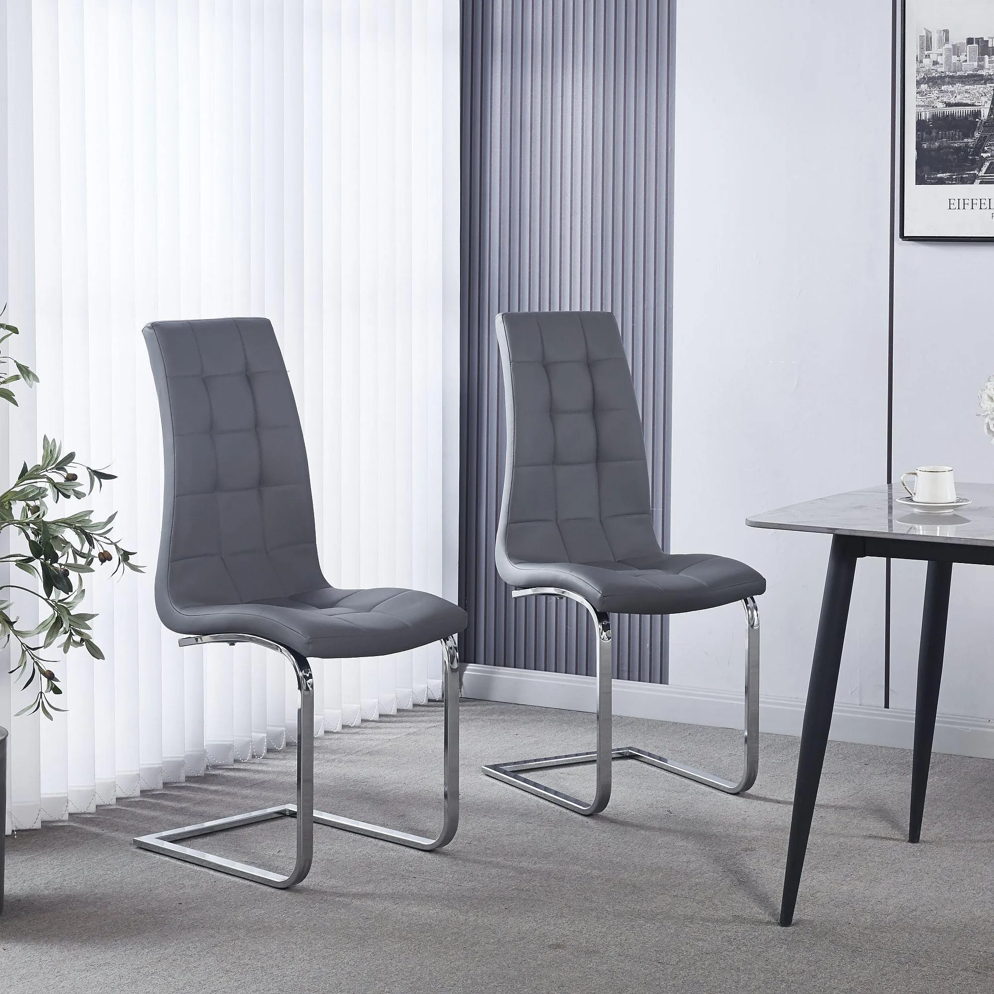 Jamison Cantilever Dining Chair - Grey, Faux Leather