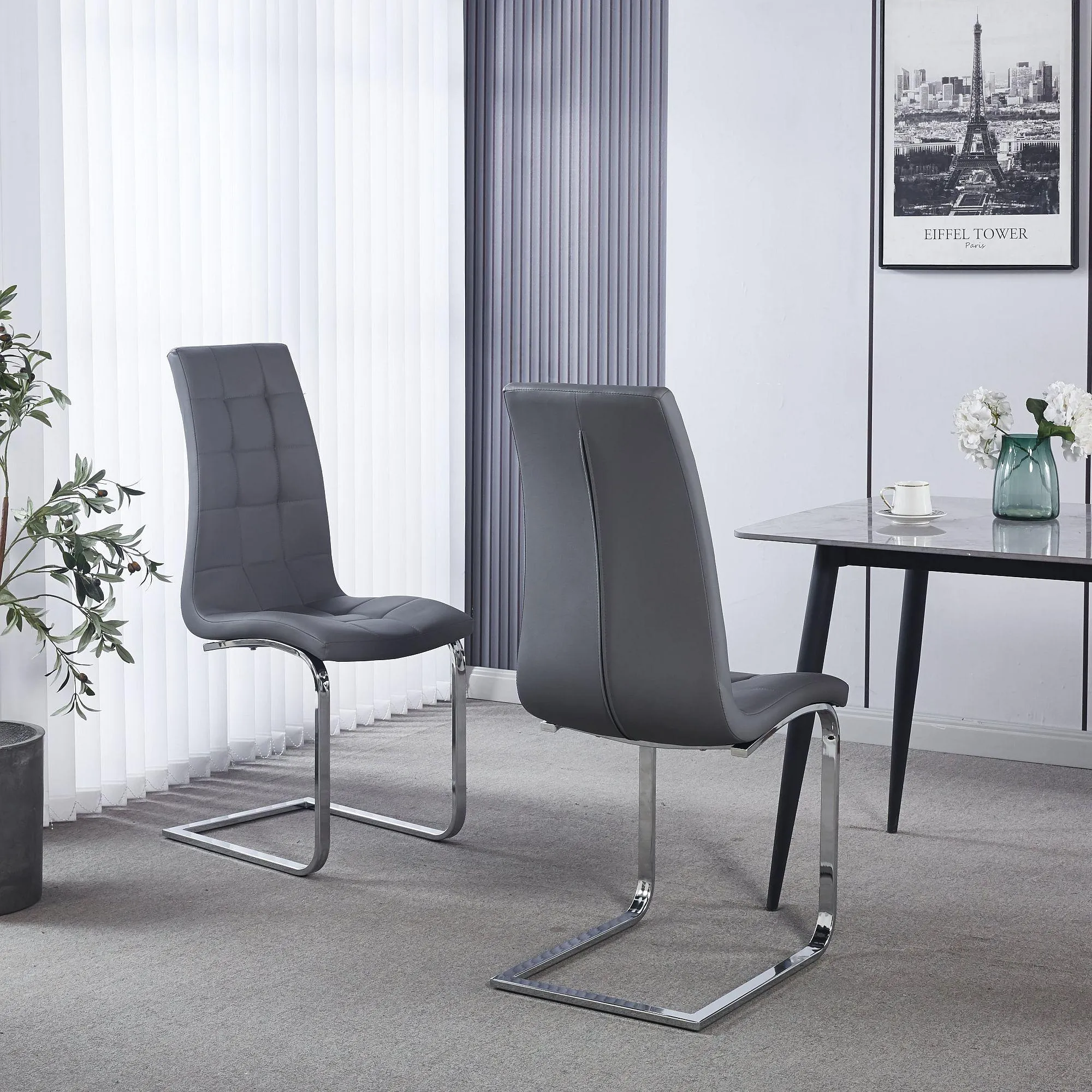 Jamison Cantilever Dining Chair - Grey, Faux Leather