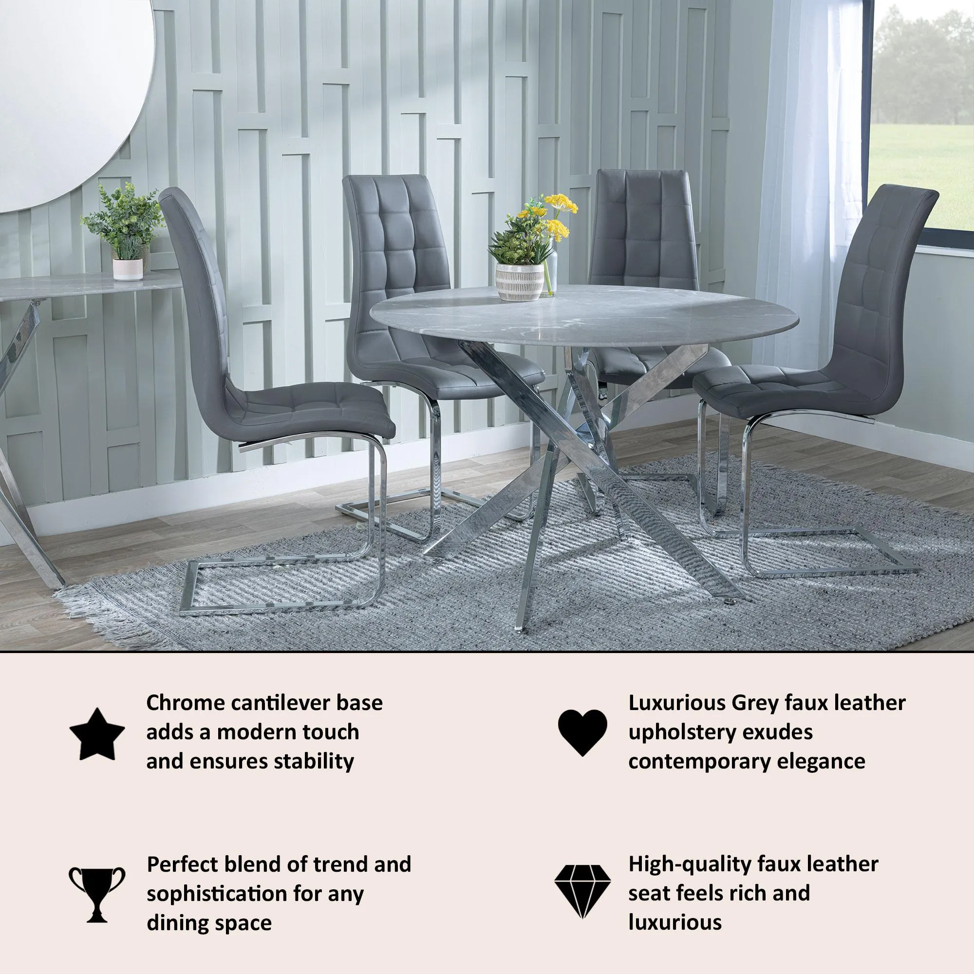 Jamison Cantilever Dining Chair - Grey, Faux Leather