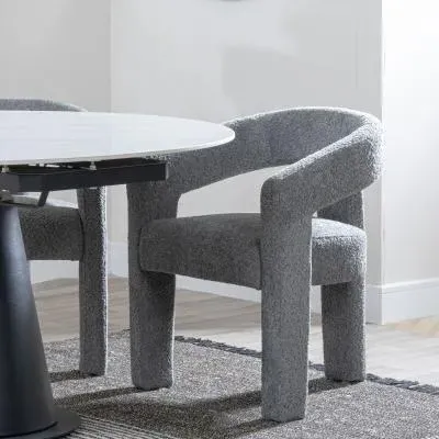 Kiefer Dining Armchair - Grey, Boucle Fabric