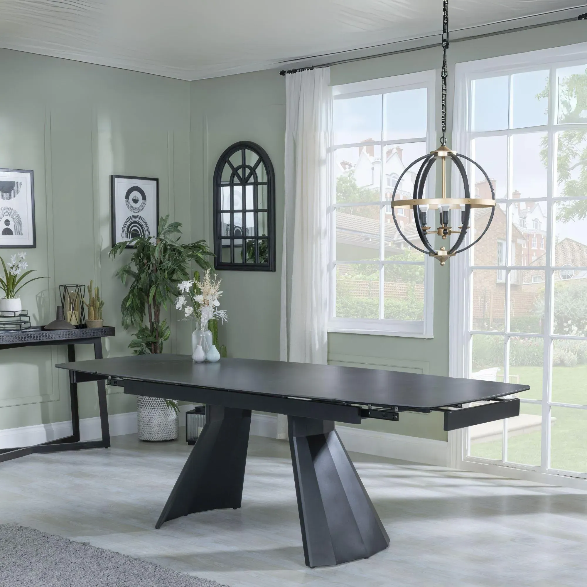 Kinston 6-10 Seater Extendable Dining Table - Black, Ceramic