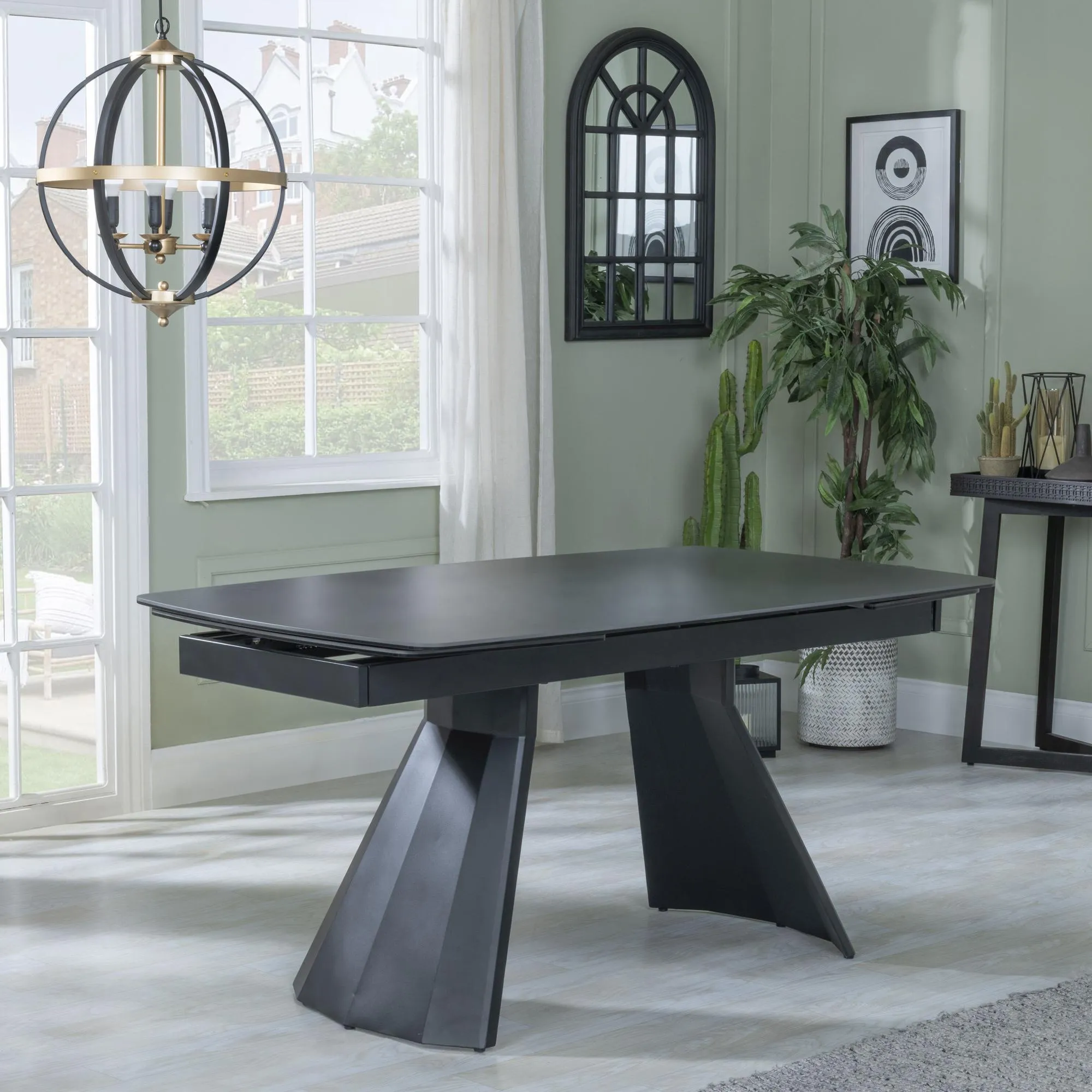 Kinston 6-10 Seater Extendable Dining Table - Black, Ceramic
